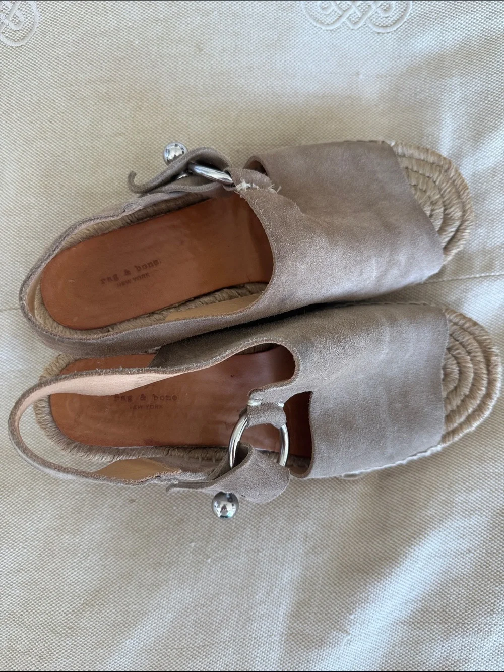 rag & bone Taupe Suede Espadrille Slingback Sandals with Silver Ring